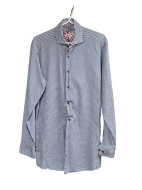 7 Downie St Classic Blue Check Men's Button-Down Shirt Flip Cuff Floral